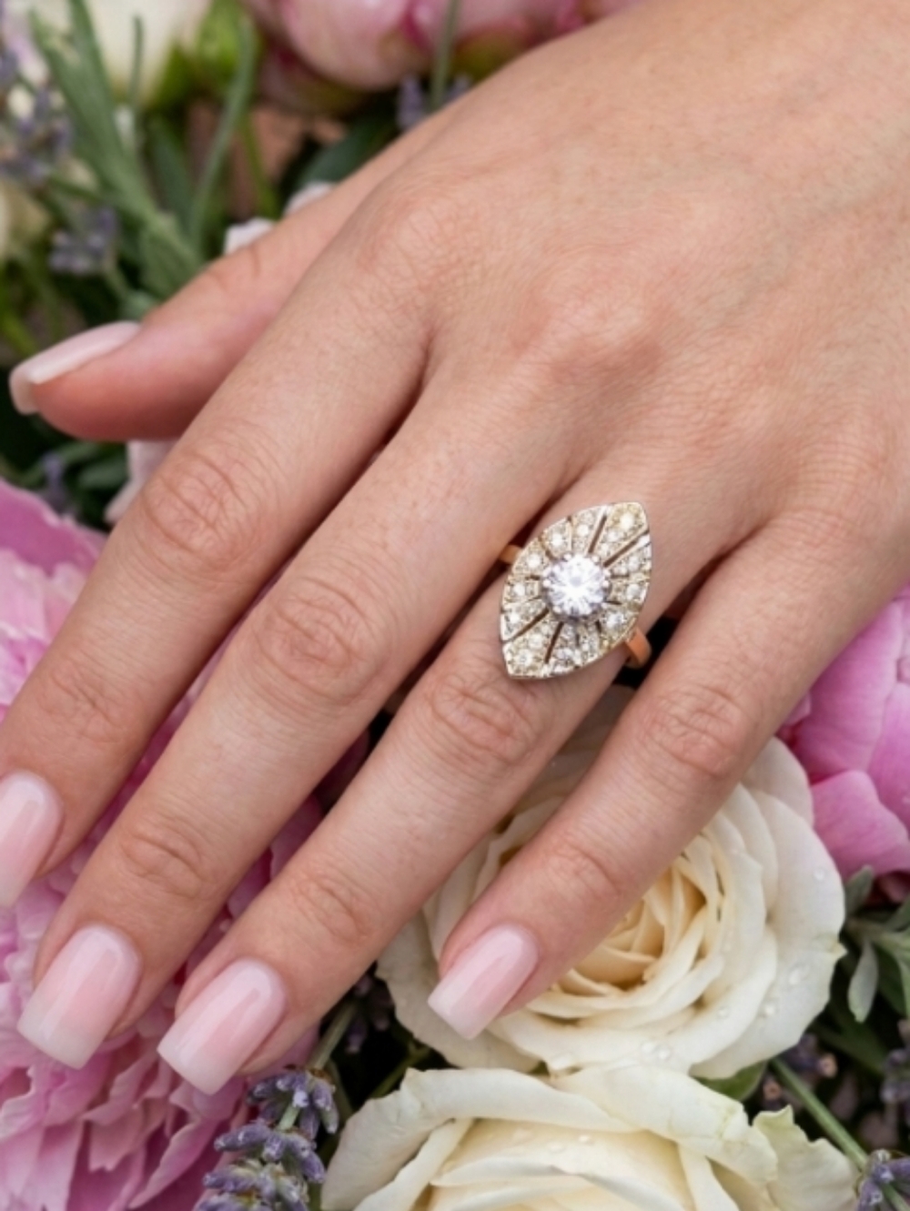18K Gold Plated CZ Marquise Ring Size 8 Vintage Timless